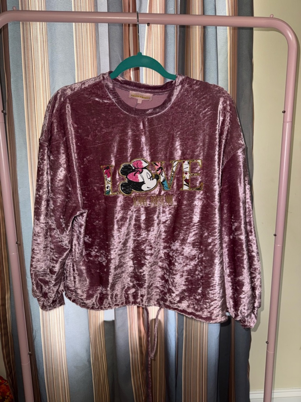 Crushed Velvet Look Minnie Mouse 'Love' Pullover Top- Disneyland Paris L